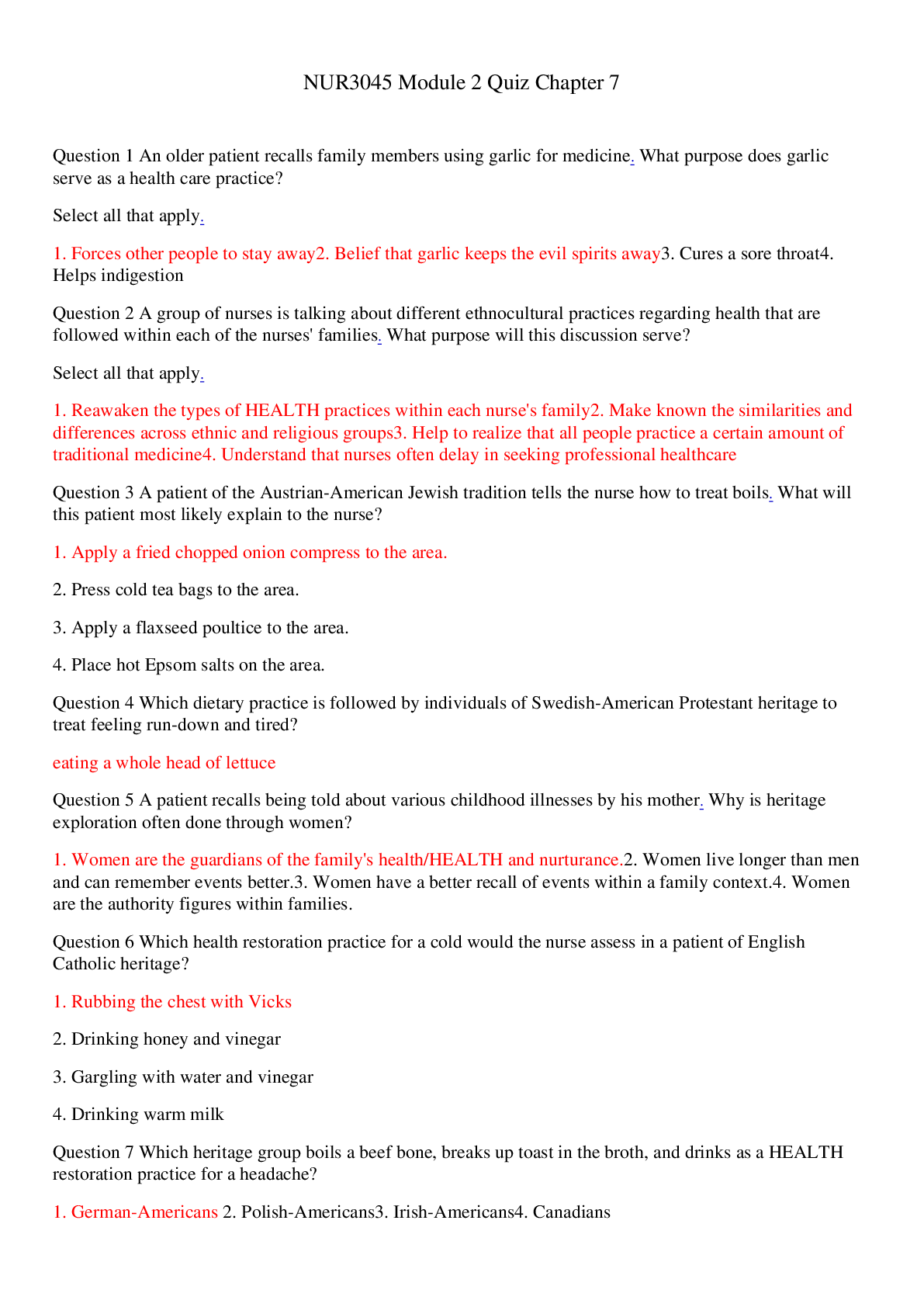 Preview of NUR3045 Module 2 Quiz Chapter 7 (latest) /NUR3045 Module 2 Quiz Chapter 7 (latest)